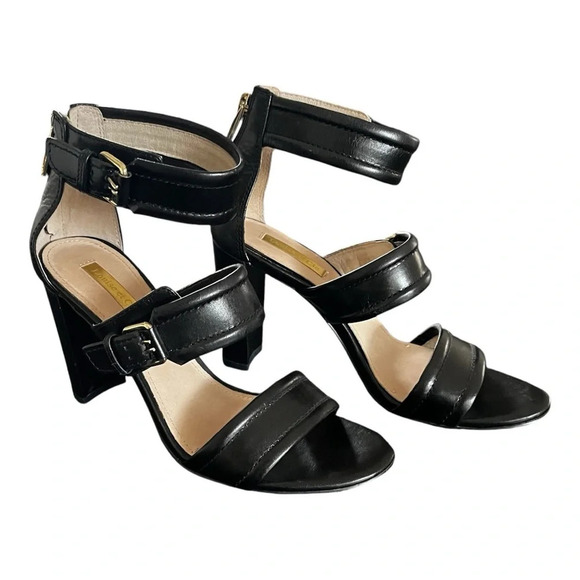 Louise et Cie Gisabel Black Leather Buckle Ankle Strap Sexy Sandal Womens 6 - Picture 3 of 9